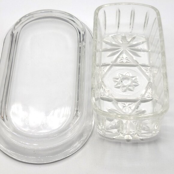 Anchor Hocking Starburst Clear Glass Butter Dish Lid & Plain Glass Bottom 7in. - Picture 5 of 5